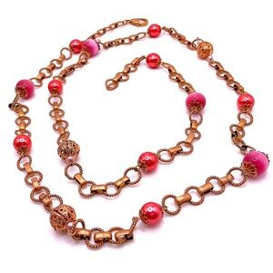 Vintage Gold Tone Beaded Chain Necklace 40”